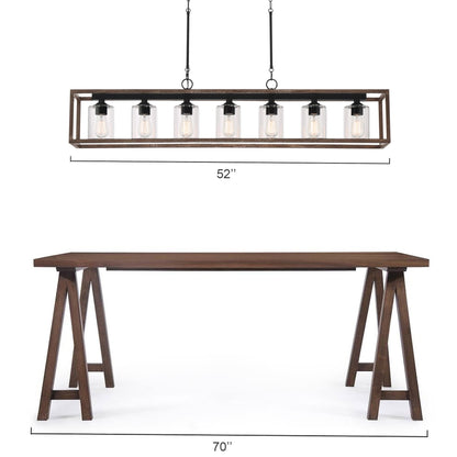 Lustre linéaire rectangulaire Allegray Farmhouse de 52 po à 7 lumières pour îlot de cuisine