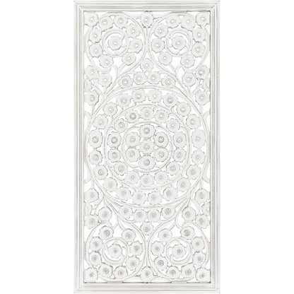 Panneau mural Allen blanc lavé sculpté à la main 48 x 28 pouces avec incrustation de miroir