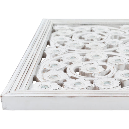 Panneau mural Allen blanc lavé sculpté à la main 48 x 28 pouces avec incrustation de miroir