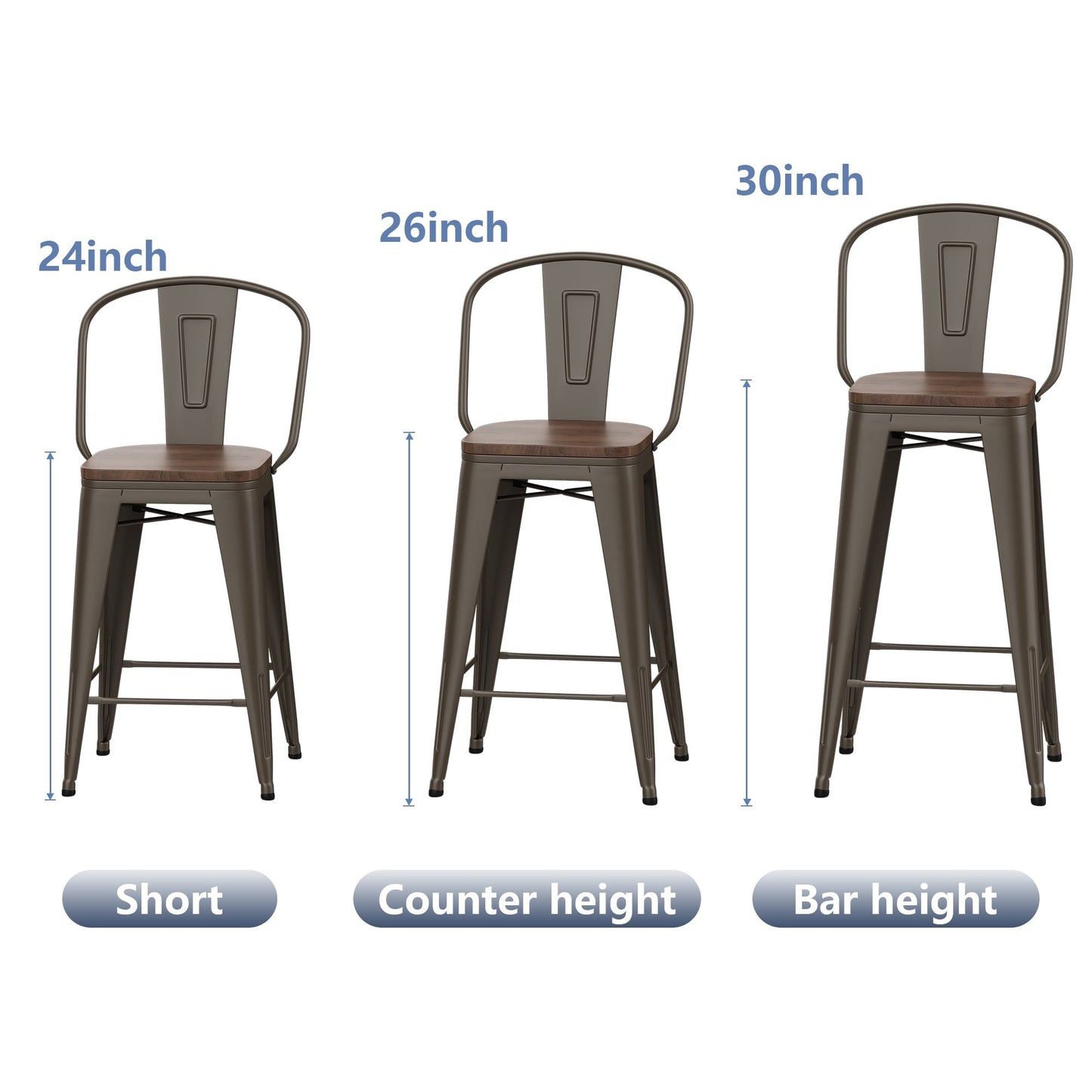 Tabourets de bar de ferme Andeworld, ensemble de 4 tabourets de bar à hauteur de comptoir - Ensemble de 4