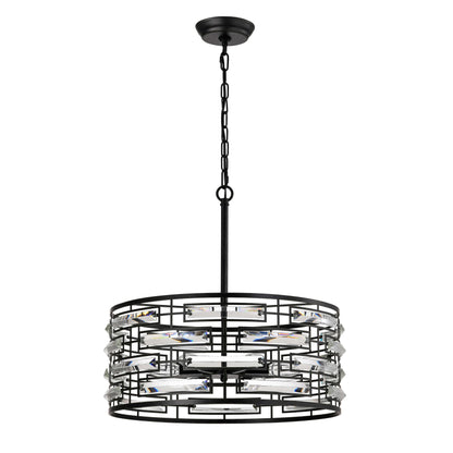 Lustre à abat-jour tambour Anita avec prisme en verre transparent
