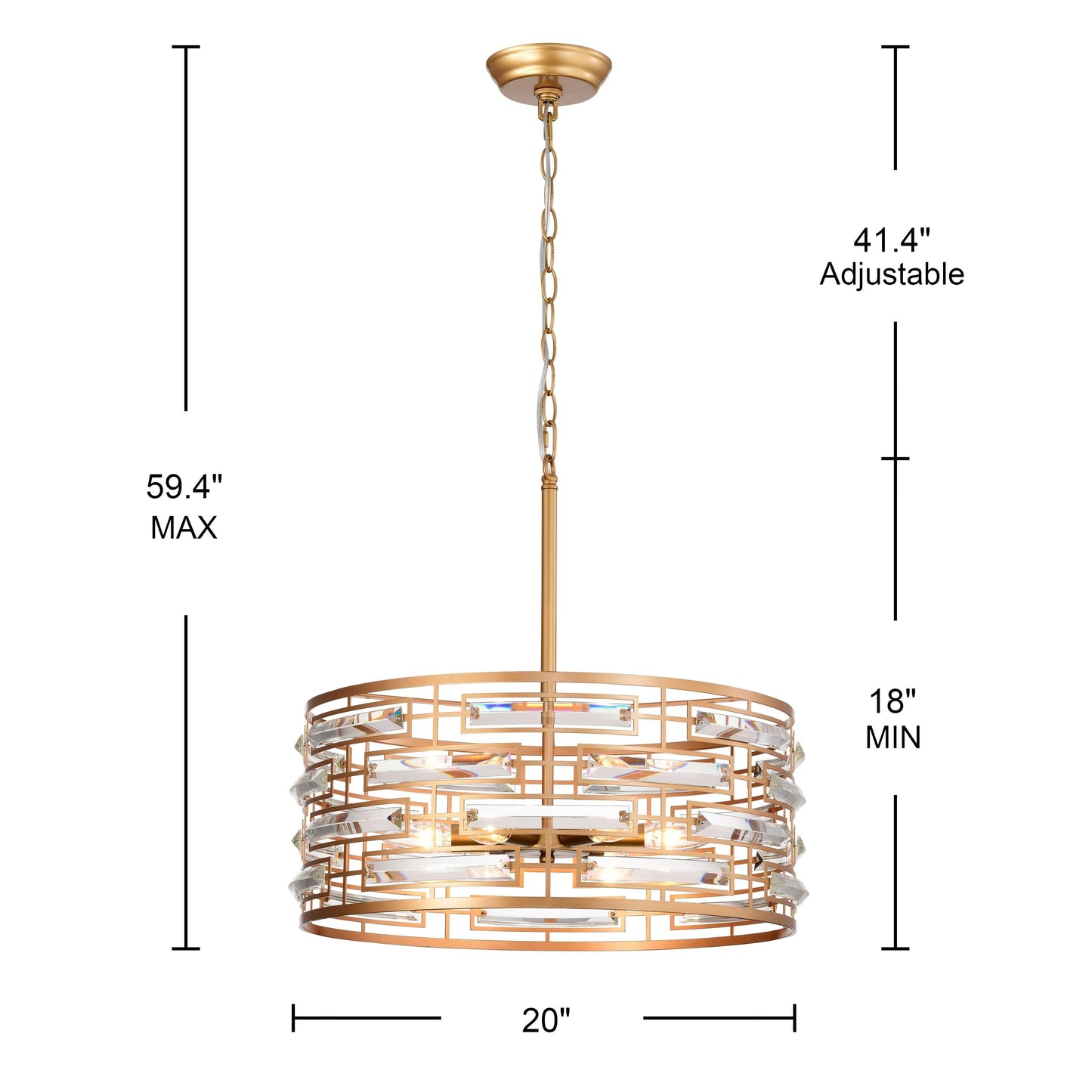 Lustre à abat-jour tambour Anita avec prisme en verre transparent