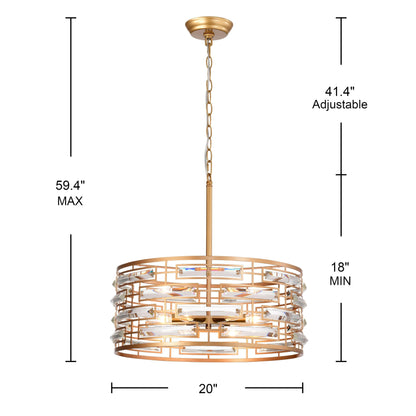 Lustre à abat-jour tambour Anita avec prisme en verre transparent