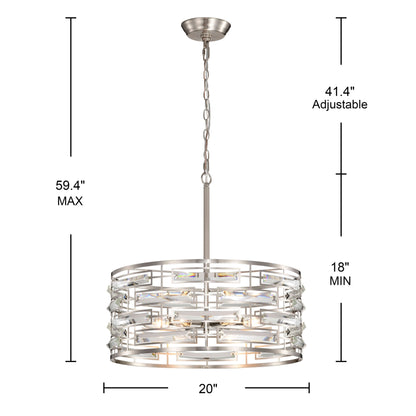 Lustre à abat-jour tambour Anita avec prisme en verre transparent