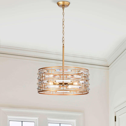 Lustre à abat-jour tambour Anita avec prisme en verre transparent