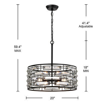 Lustre à abat-jour tambour Anita avec prisme en verre transparent