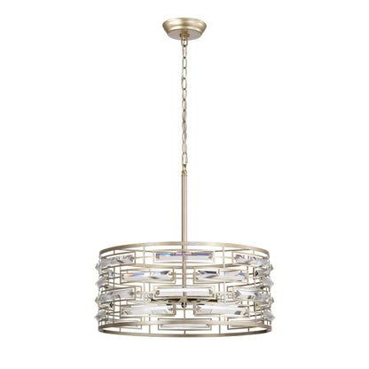 Lustre à abat-jour tambour Anita avec prisme en verre transparent