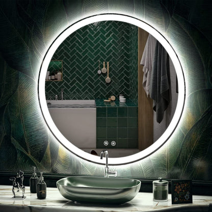 Miroir de courtoisie rond sans cadre, antibuée, éclairé par LED et à intensité variable