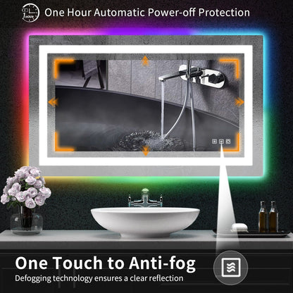 Miroir de salle de bain antibuée rétroéclairé RVB et à éclairage frontal LED