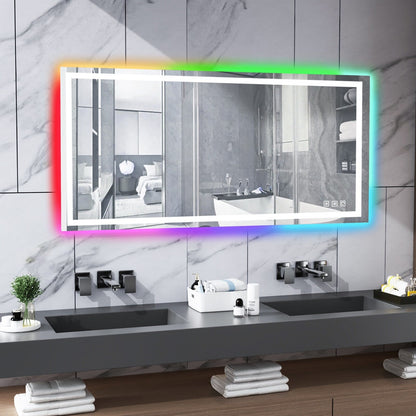 Miroir de salle de bain antibuée rétroéclairé RVB et à éclairage frontal LED