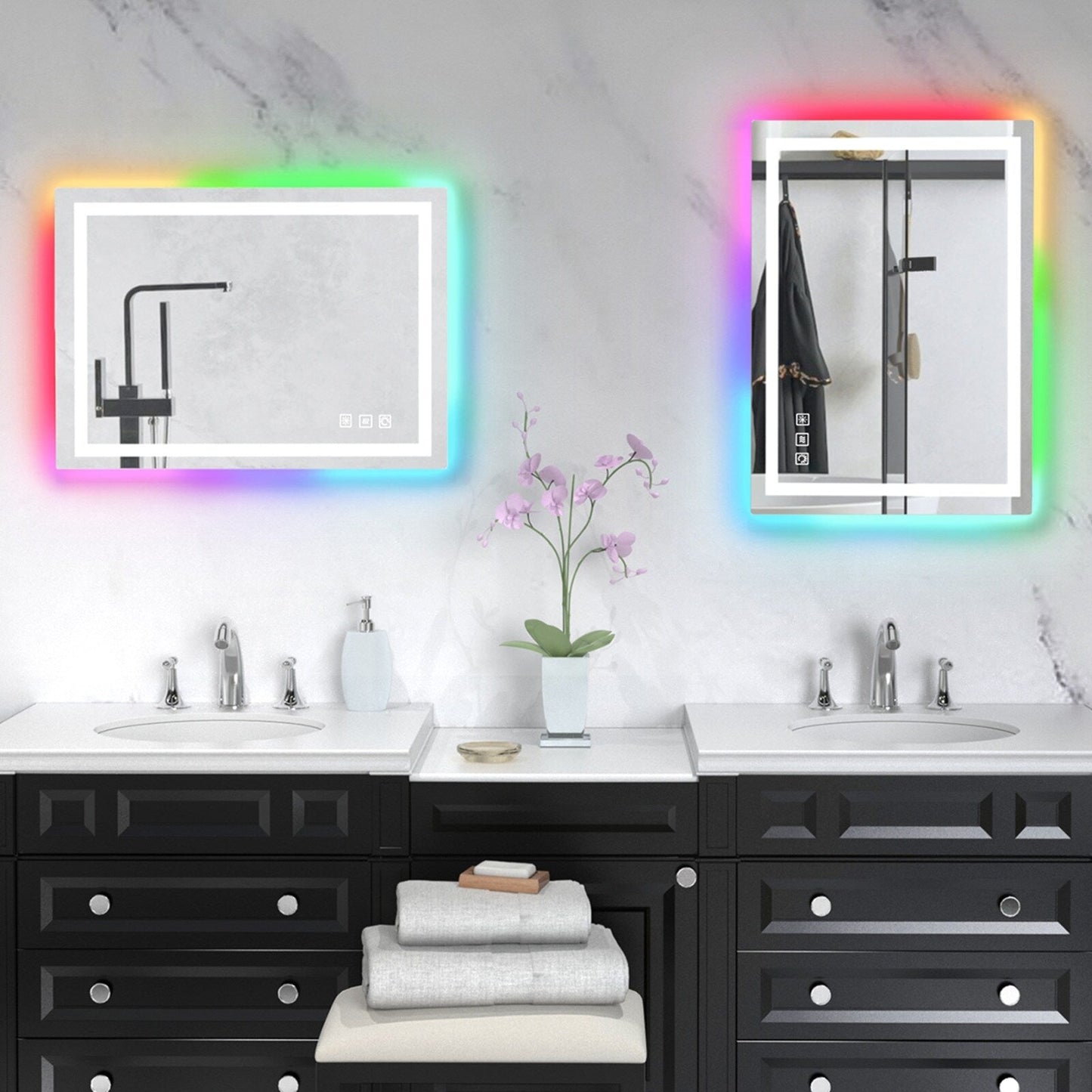 Miroir de salle de bain antibuée rétroéclairé RVB et à éclairage frontal LED
