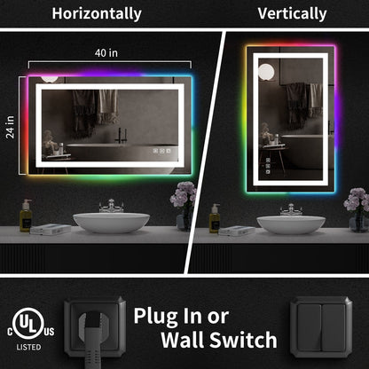 Miroir de salle de bain antibuée rétroéclairé RVB et à éclairage frontal LED