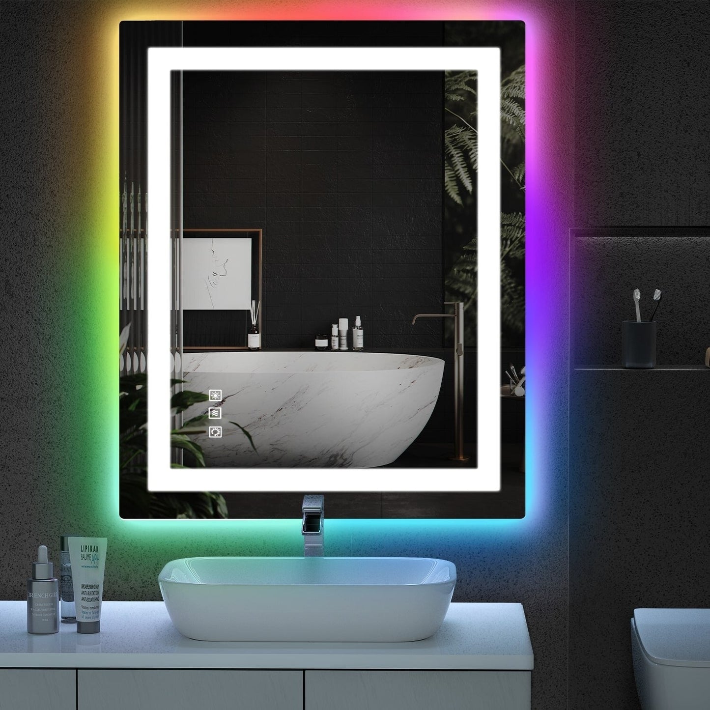 Miroir de salle de bain antibuée rétroéclairé RVB et à éclairage frontal LED