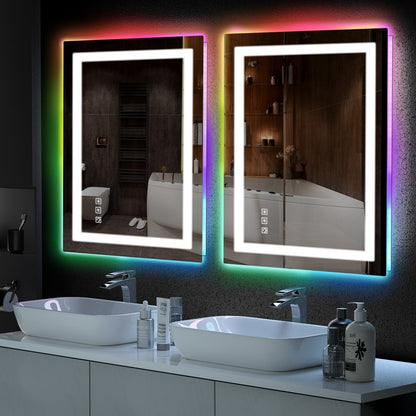 Miroir de salle de bain antibuée rétroéclairé RVB et à éclairage frontal LED