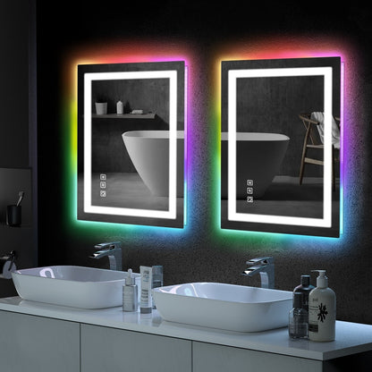 Miroir de salle de bain antibuée rétroéclairé RVB et à éclairage frontal LED