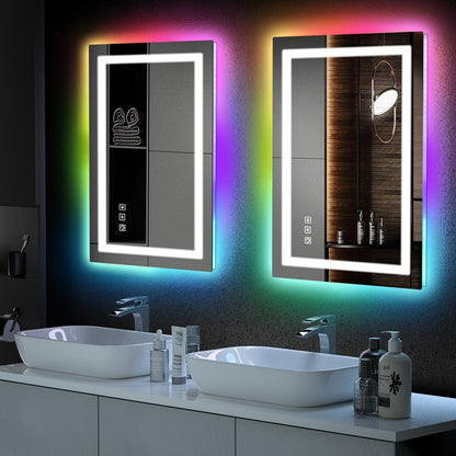 Miroir de salle de bain antibuée rétroéclairé RVB et à éclairage frontal LED