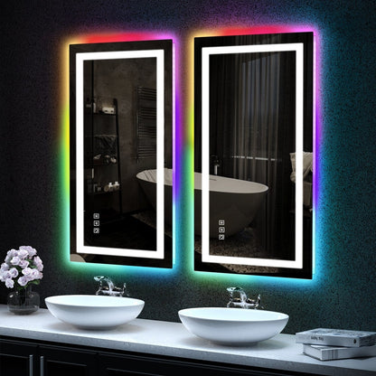 Miroir de salle de bain antibuée rétroéclairé RVB et à éclairage frontal LED