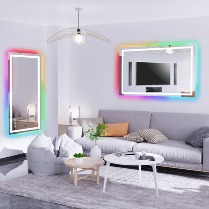 Miroir de salle de bain antibuée rétroéclairé RVB et à éclairage frontal LED