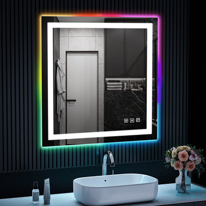 Miroir de salle de bain antibuée rétroéclairé RVB et à éclairage frontal LED