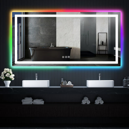 Miroir de salle de bain antibuée rétroéclairé RVB et à éclairage frontal LED
