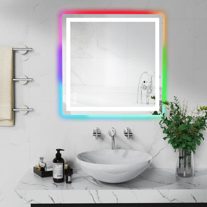 Miroir de salle de bain antibuée rétroéclairé RVB et à éclairage frontal LED