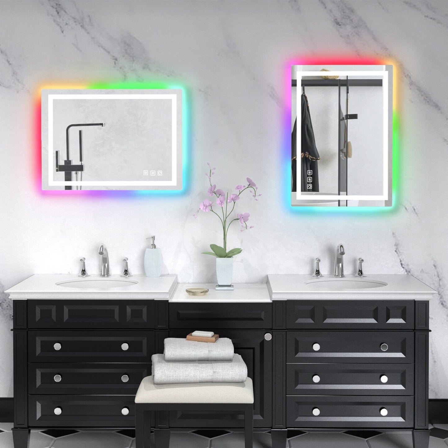 Miroir de salle de bain antibuée rétroéclairé RVB et à éclairage frontal LED