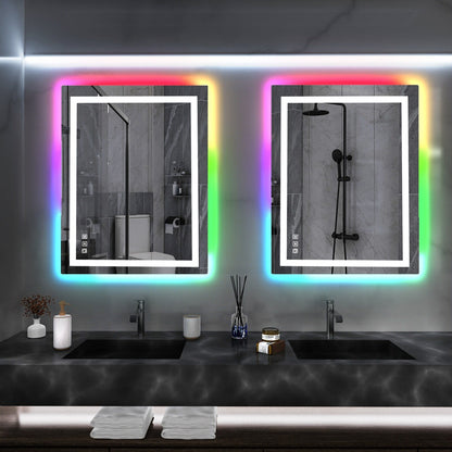 Miroir de salle de bain antibuée rétroéclairé RVB et à éclairage frontal LED