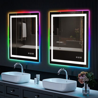 Miroir de salle de bain antibuée rétroéclairé RVB et à éclairage frontal LED