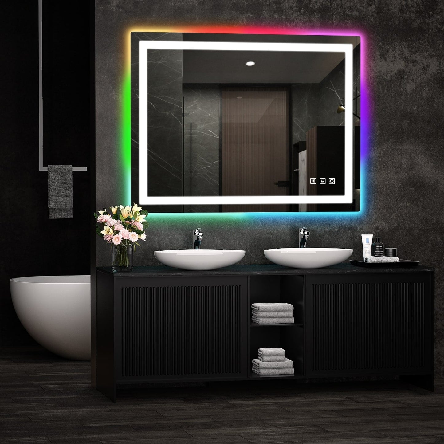 Miroir de salle de bain antibuée rétroéclairé RVB et à éclairage frontal LED