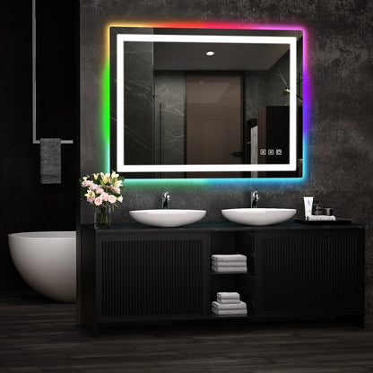 Miroir de salle de bain antibuée rétroéclairé RVB et à éclairage frontal LED