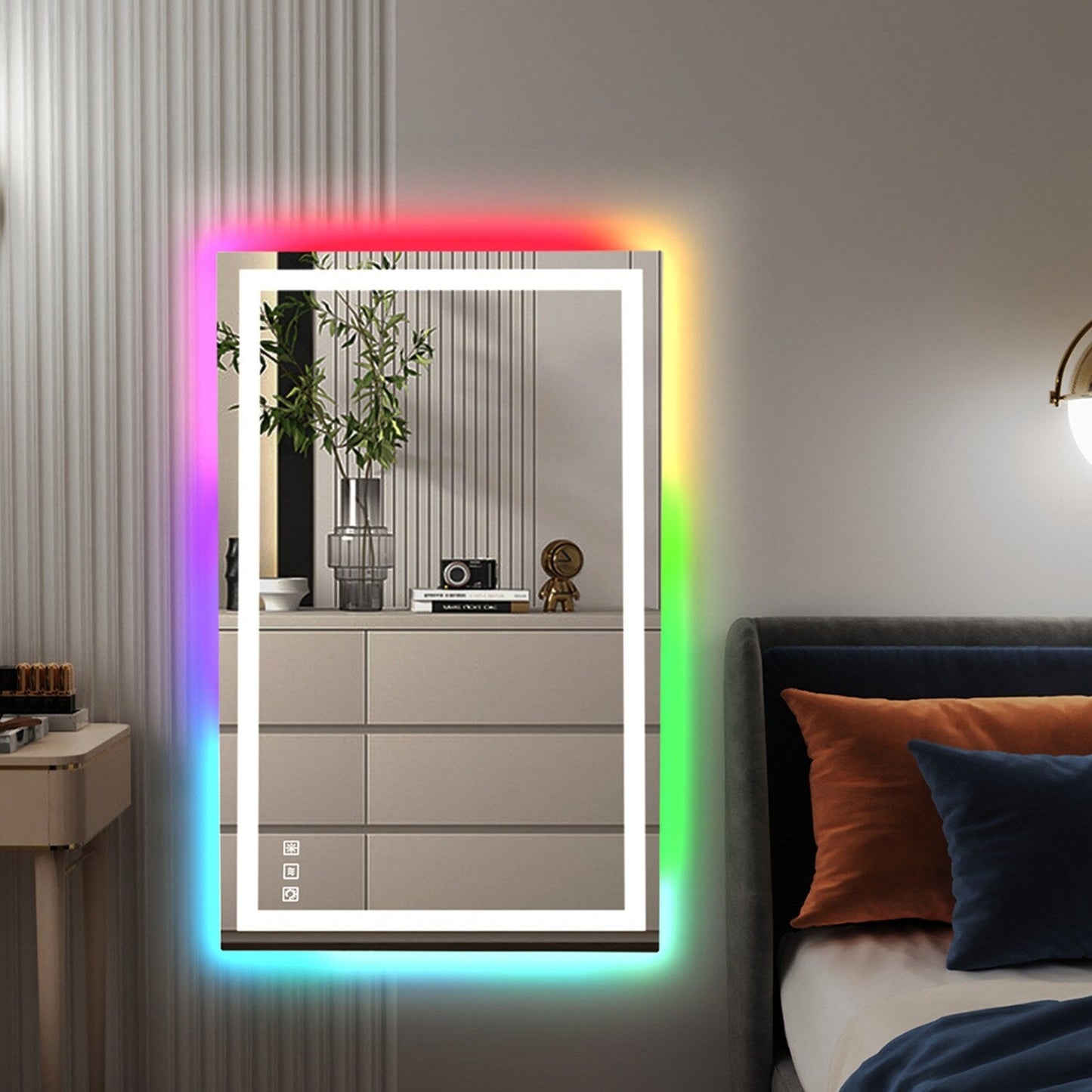 Miroir de salle de bain antibuée rétroéclairé RVB et à éclairage frontal LED