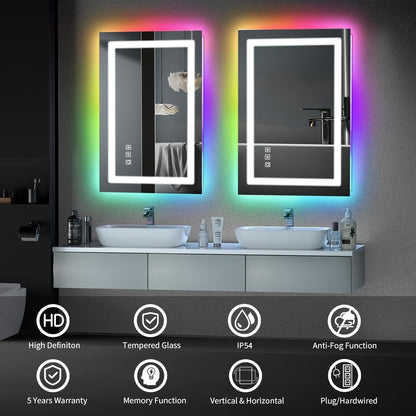 Miroir de salle de bain antibuée rétroéclairé RVB et à éclairage frontal LED