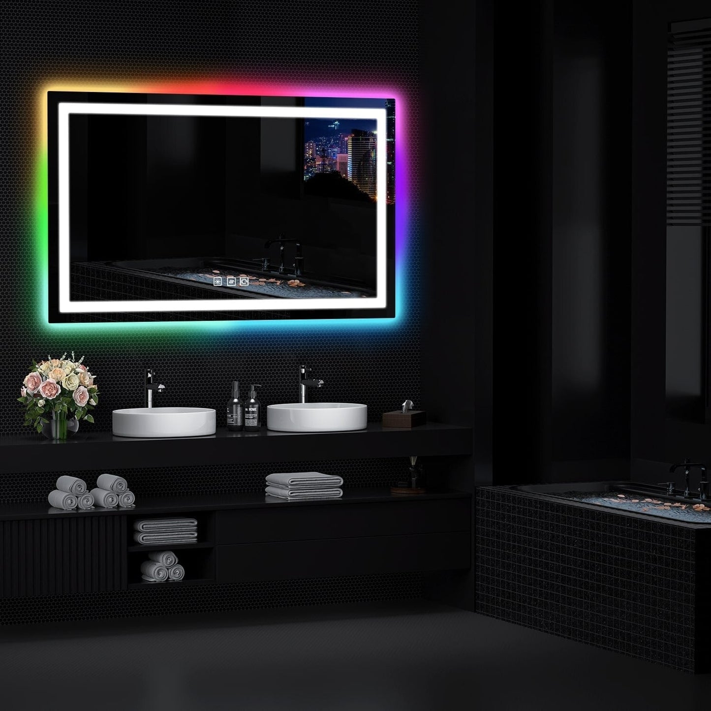 Miroir de salle de bain antibuée rétroéclairé RVB et à éclairage frontal LED