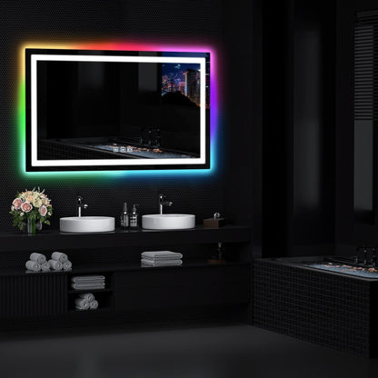 Miroir de salle de bain antibuée rétroéclairé RVB et à éclairage frontal LED