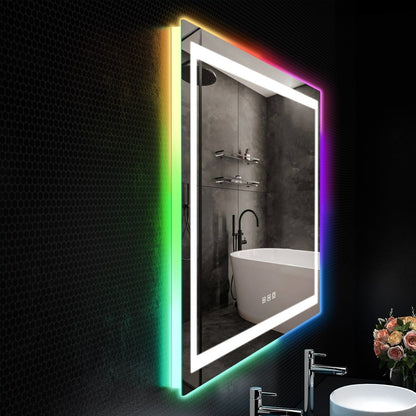 Miroir de salle de bain antibuée rétroéclairé RVB et à éclairage frontal LED