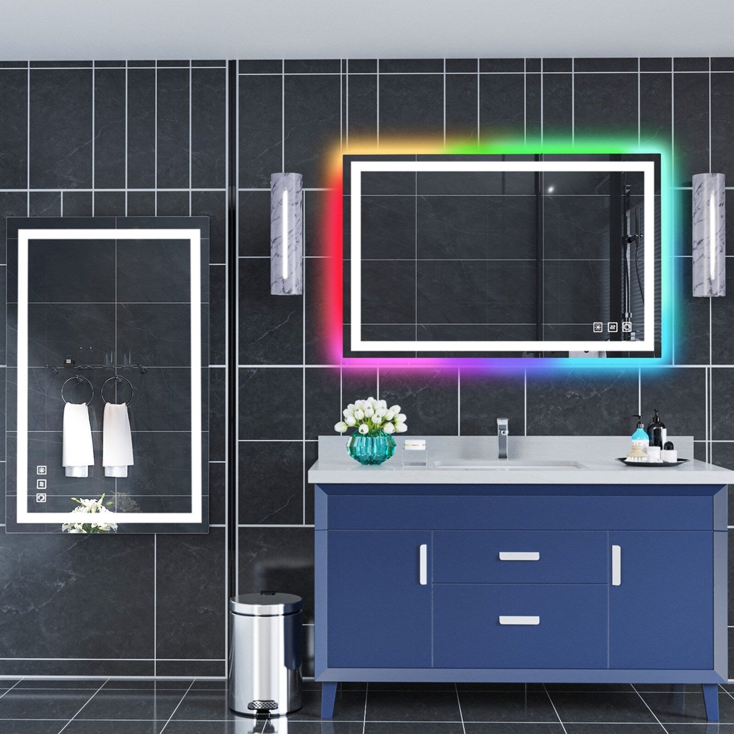 Miroir de salle de bain antibuée rétroéclairé RVB et à éclairage frontal LED