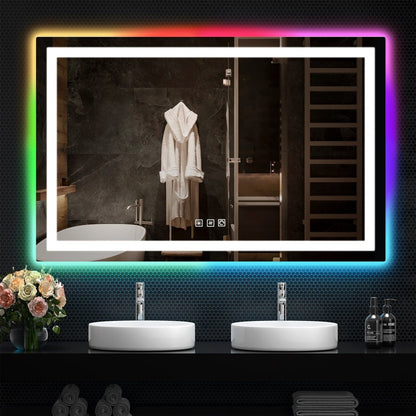 Miroir de salle de bain antibuée rétroéclairé RVB et à éclairage frontal LED