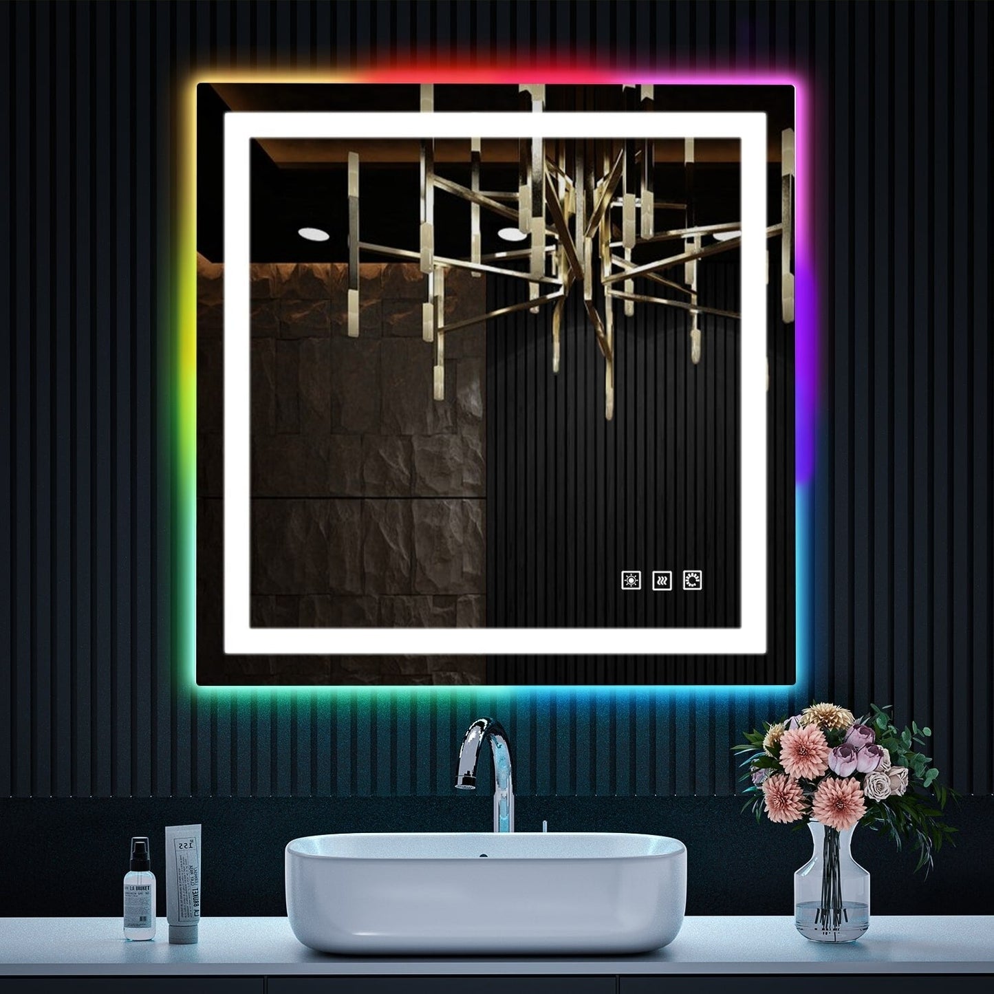 Miroir de salle de bain antibuée rétroéclairé RVB et à éclairage frontal LED