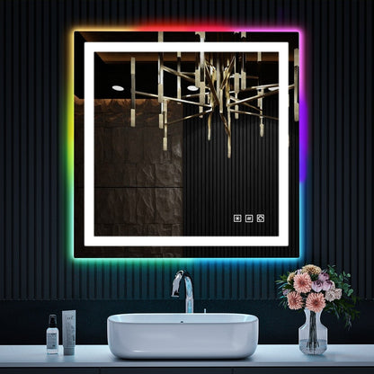 Miroir de salle de bain antibuée rétroéclairé RVB et à éclairage frontal LED