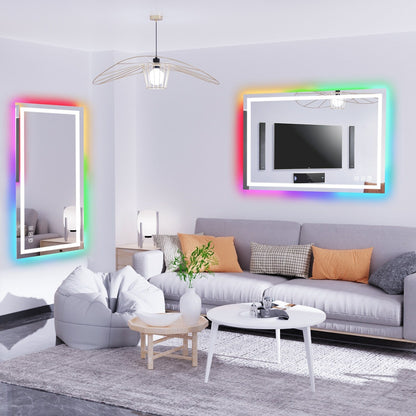 Miroir de salle de bain antibuée rétroéclairé RVB et à éclairage frontal LED