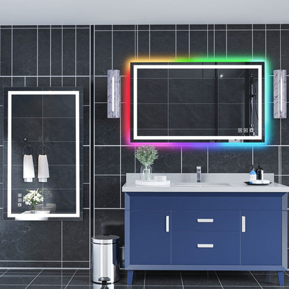Miroir de salle de bain antibuée rétroéclairé RVB et à éclairage frontal LED