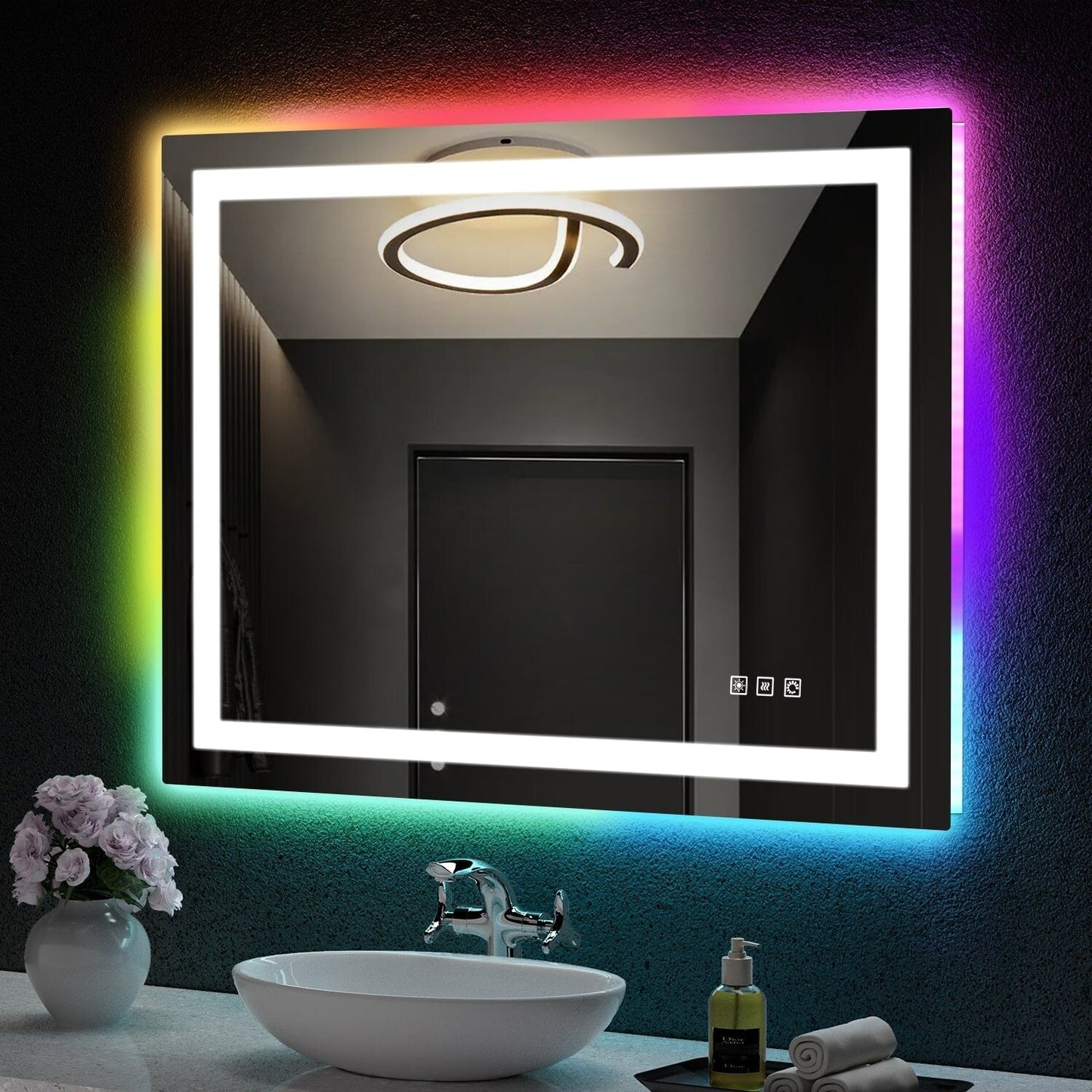 Miroir de salle de bain antibuée rétroéclairé RVB et à éclairage frontal LED