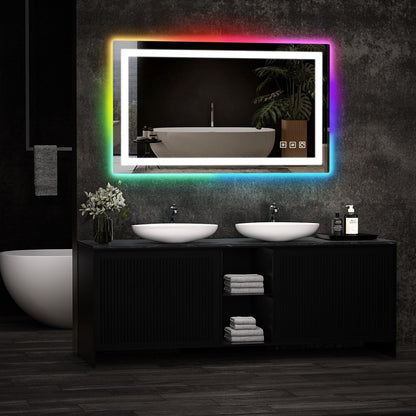 Miroir de salle de bain antibuée rétroéclairé RVB et à éclairage frontal LED
