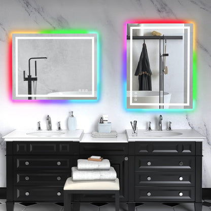 Miroir de salle de bain antibuée rétroéclairé RVB et à éclairage frontal LED