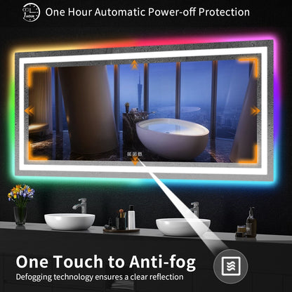Miroir de salle de bain antibuée rétroéclairé RVB et à éclairage frontal LED