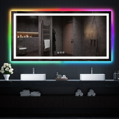 Miroir de salle de bain antibuée rétroéclairé RVB et à éclairage frontal LED