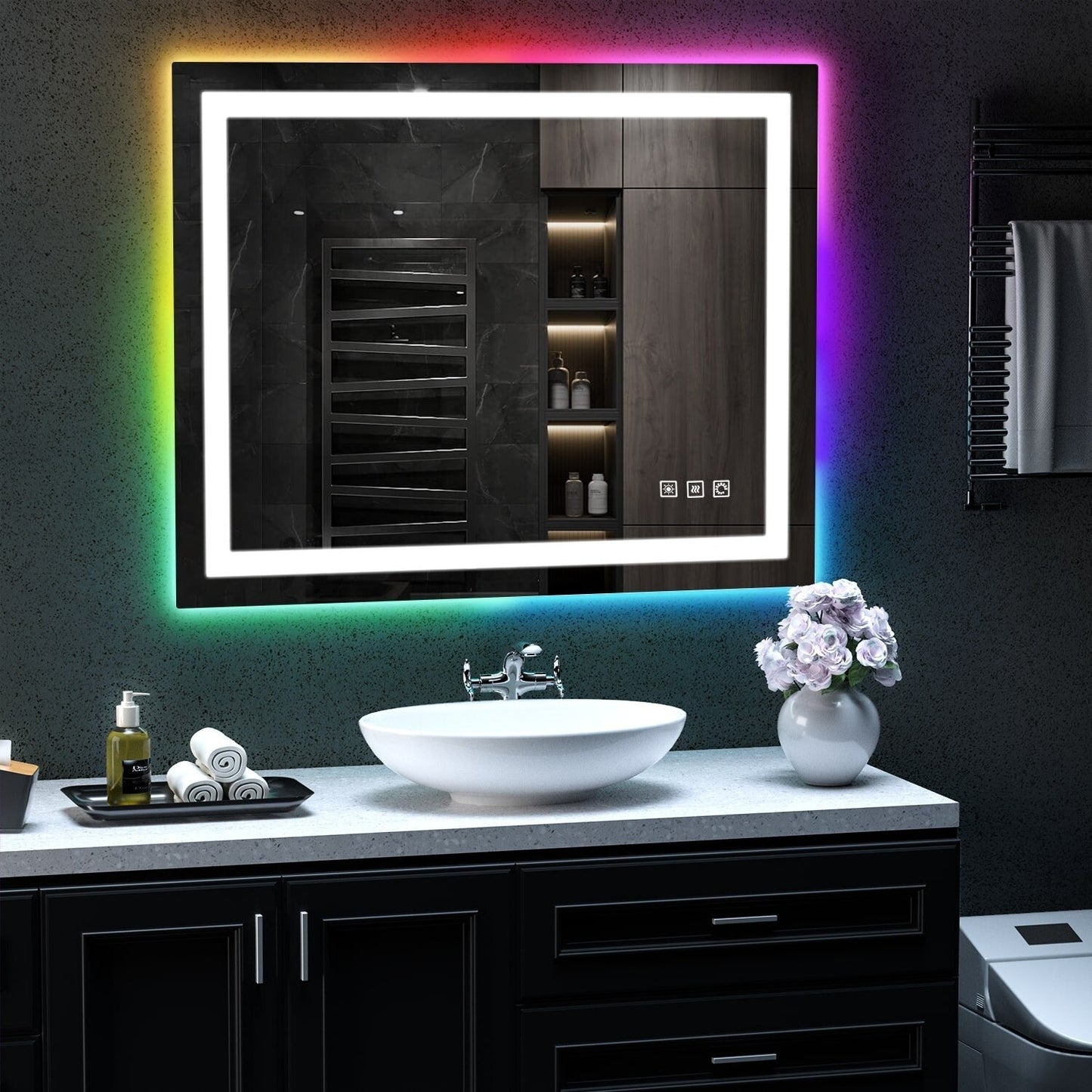 Miroir de salle de bain antibuée rétroéclairé RVB et à éclairage frontal LED