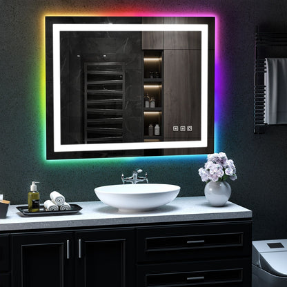 Miroir de salle de bain antibuée rétroéclairé RVB et à éclairage frontal LED
