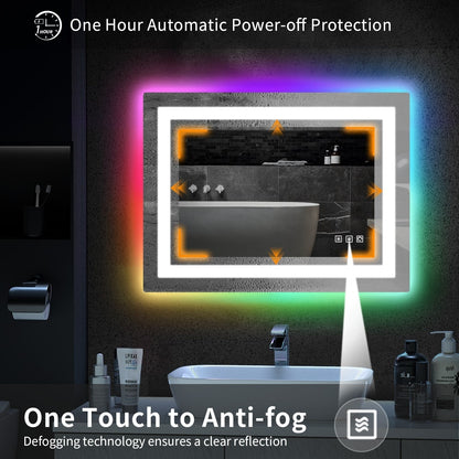 Miroir de salle de bain antibuée rétroéclairé RVB et à éclairage frontal LED