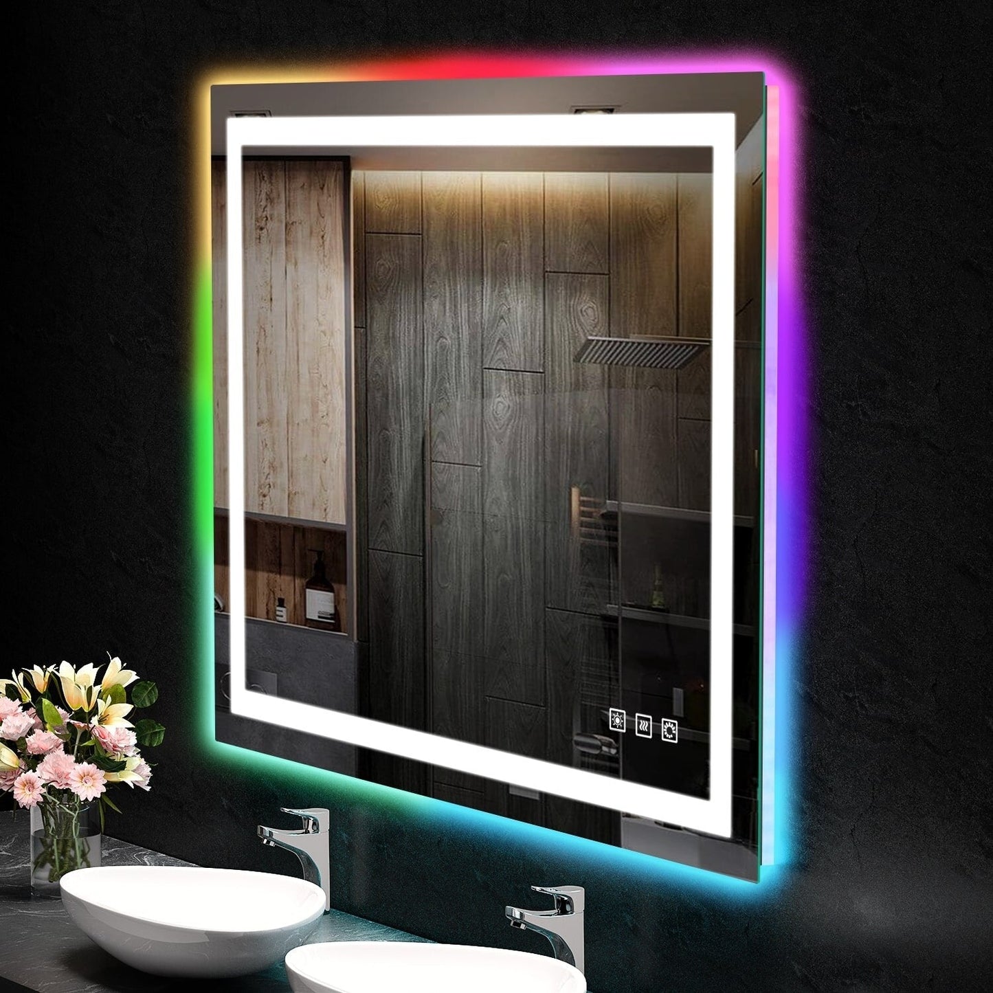 Miroir de salle de bain antibuée rétroéclairé RVB et à éclairage frontal LED